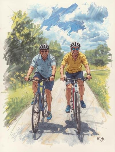 Two friends enjoying a bike ride