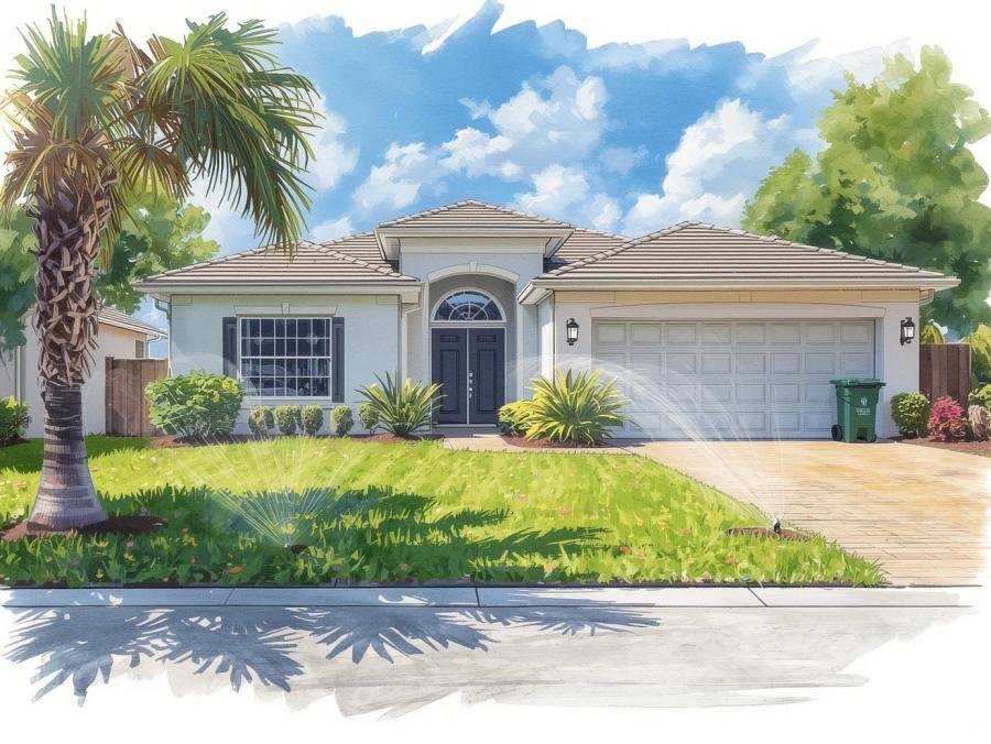 Secure home water watering the lawn