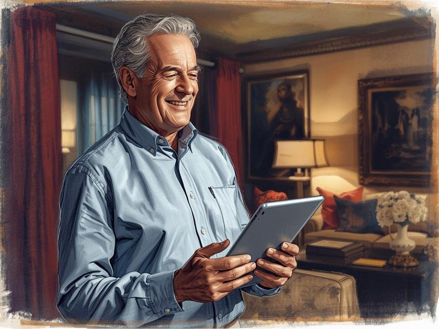 Gentlemen enjoying internet in the home