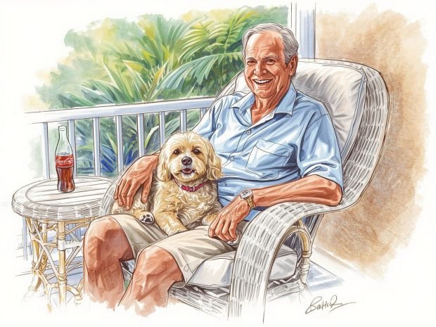 Kicking , back relaxing on the lanai , with the iced tea , coca cola and a puppy