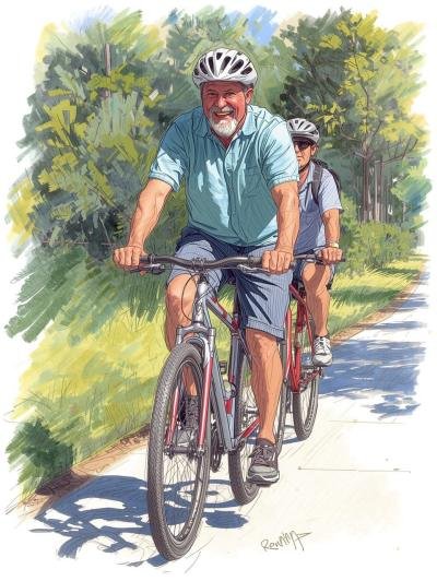 Two gentlemen riding bicycle on a path